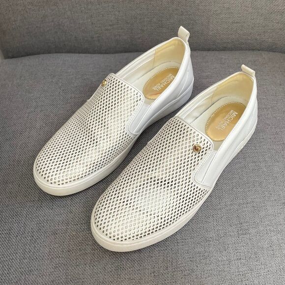 Michael Kors Keaton Leather Slip On Sneakers Size 7.5 White - Picture 1 of 11